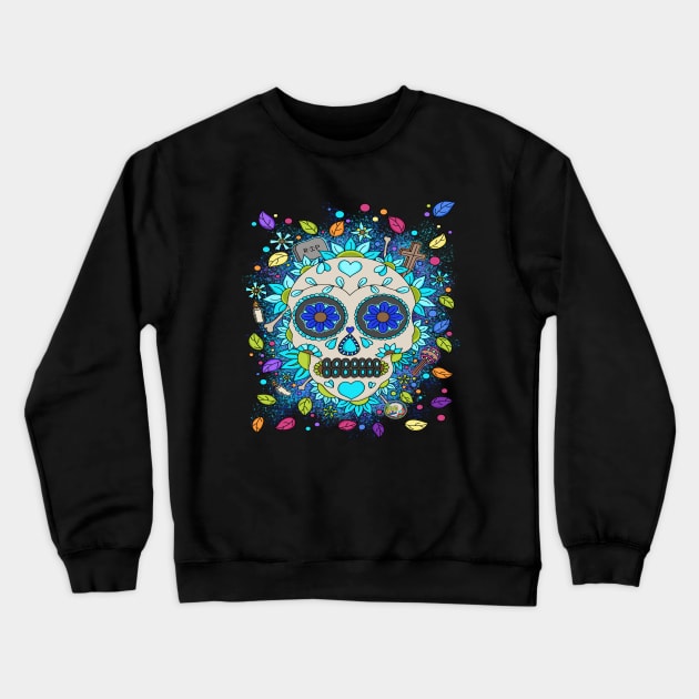 Sugar Skull Paint Spatter - Dia De Los Muertos - Colorful Nature Lover Crewneck Sweatshirt by Scriptnbones